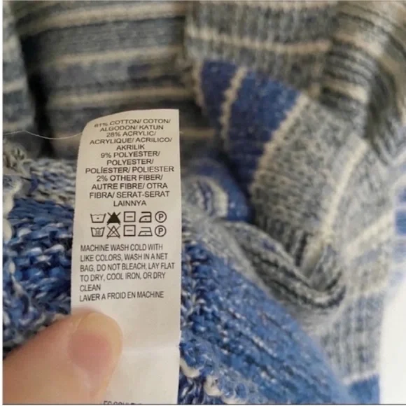 Lucky Brand cardigan blue and white striped knit sweater open front - Picture 7 of 8